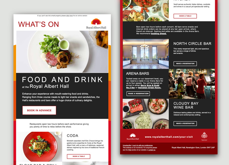 Email design for Royal Albert Hall