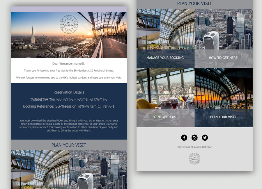 Email design for Sky Garden